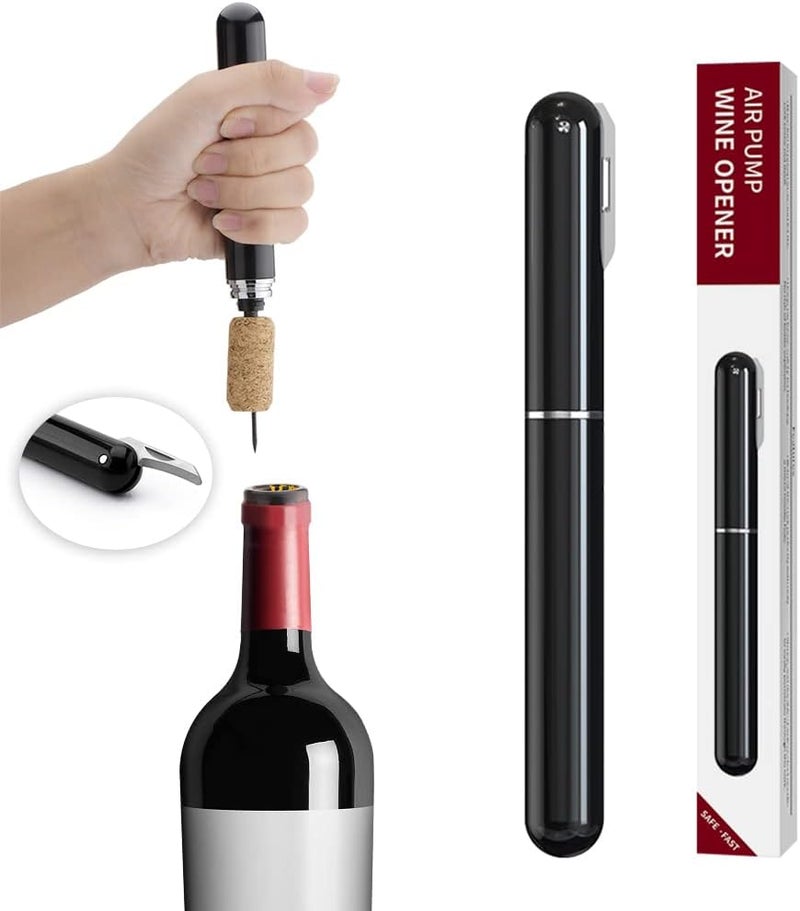 IPEROT Wine Bottle Opener, Air Pressure Wine Corkscrew With Cutting Wine Bottle Foil Knife, Effortlessly Open Wine Bottles Without Damaging Corks, Easy-to-Use(Black) - Image 1